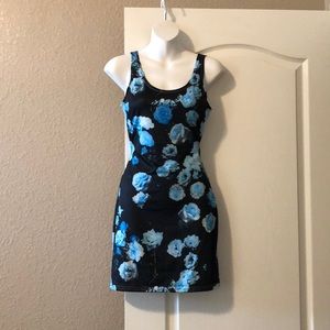 NWOT black and blue rose spandex body con dress